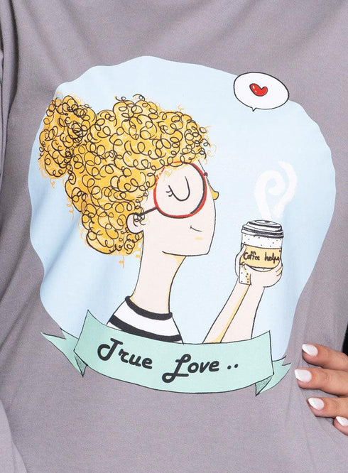 Forest Grey Printed Long - Sleeve Design 30 - Khotwh